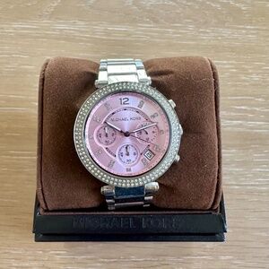 Michael Kors MK6105 Parker Chronograph Pink Dial Crystal Bezel Ladies Watch